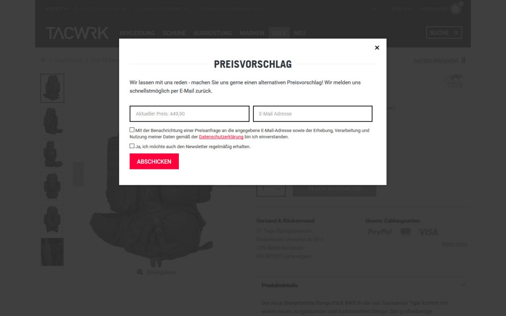 Preisvorschlagsmodul Onlineshop